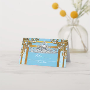 Blue & Gold Princess Crown Tiara Party Seating Place Card
