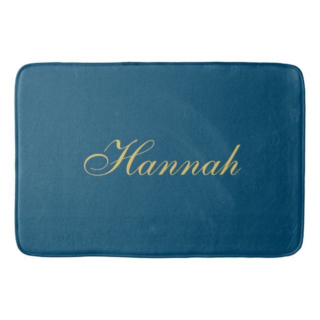 Blue Gold Professional Trendy Minimalist Name Bath Mat (Front)