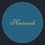 Blue Gold Professional Trendy Minimalist Name Classic Round Sticker<br><div class="desc">Represent yourself with this modern,  elegant design. This template can be customised to meet all professional occupations.</div>