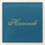 Blue Gold Professional Trendy Minimalist Name Glass Coaster<br><div class="desc">Represent yourself with this modern,  elegant design. This template can be customised to meet all professional occupations.</div>