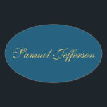 Blue Gold Professional Trendy Minimalist Name Oval Sticker<br><div class="desc">Represent yourself with this modern,  elegant design. This template can be customised to meet all professional occupations.</div>