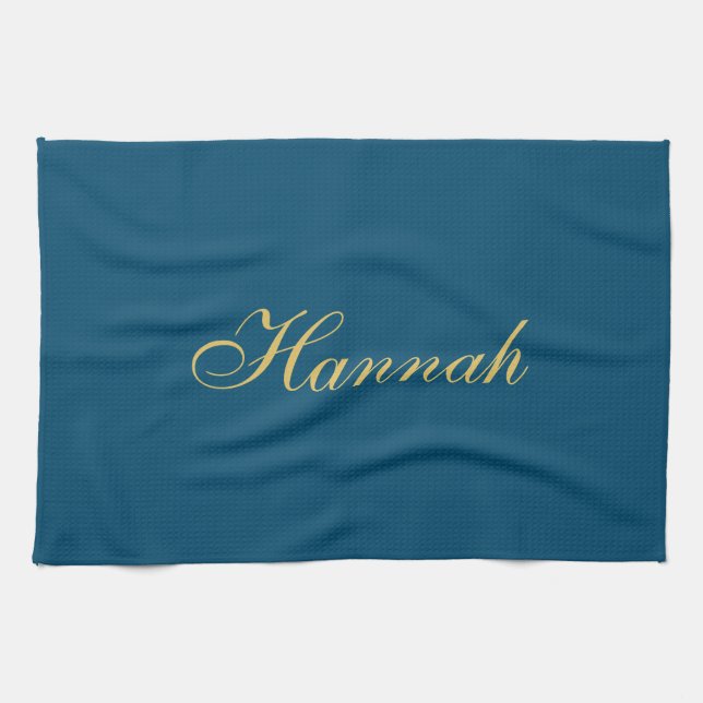 Blue Gold Professional Trendy Minimalist Name Tea Towel (Horizontal)