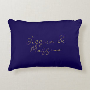 Blue & Gold Professional Trendy Minimalist Names Decorative Cushion