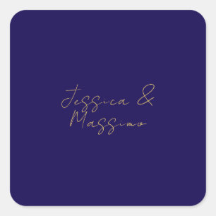 Blue & Gold Professional Trendy Minimalist Names Square Sticker