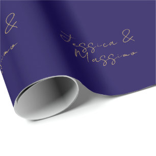 Blue & Gold Professional Trendy Minimalist Names Wrapping Paper