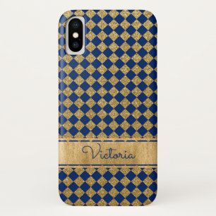 Blue, Gold Quatrefoil Case-Mate iPhone X Case