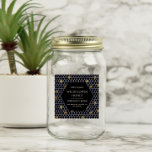 Blue Gold Queen Bee Honey Jar Label<br><div class="desc">Elegant blue honeycomb design with gold bees and a black polygon that holds all information for your apiary. Choose between different items from this collection to complete your branding.</div>