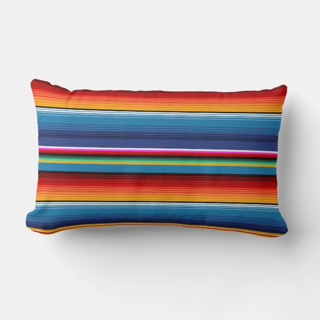 Blue Gold Red Mexican Sarape Lumbar Cushion (Front)