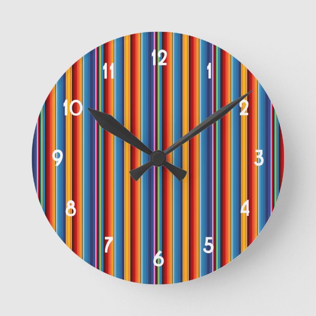 Blue Gold Red Mexican Sarape Round Clock (Front)