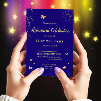 Blue & Gold Retirement Party Invitation