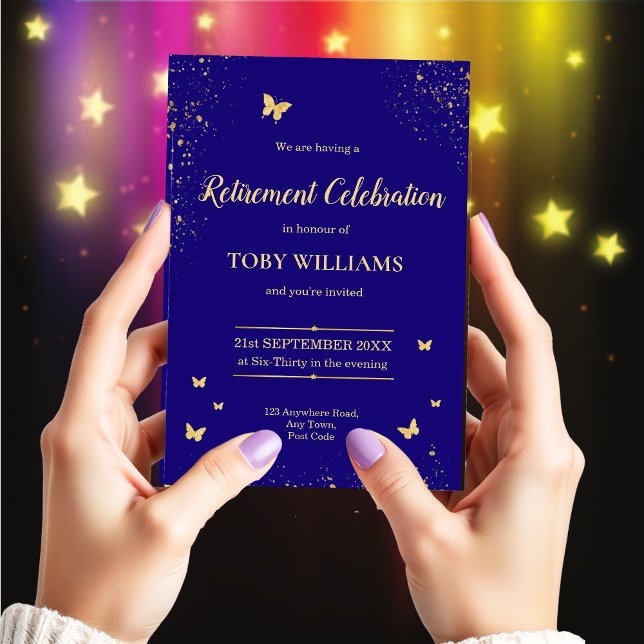 Blue & Gold Retirement Party Invitation (Creator Uploaded)