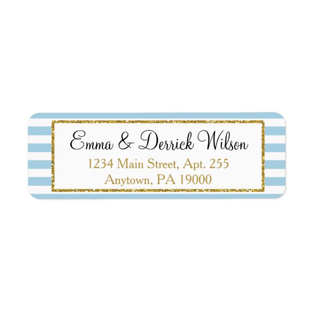 Blue Gold Return Address Labels Elegant Shower (Front)