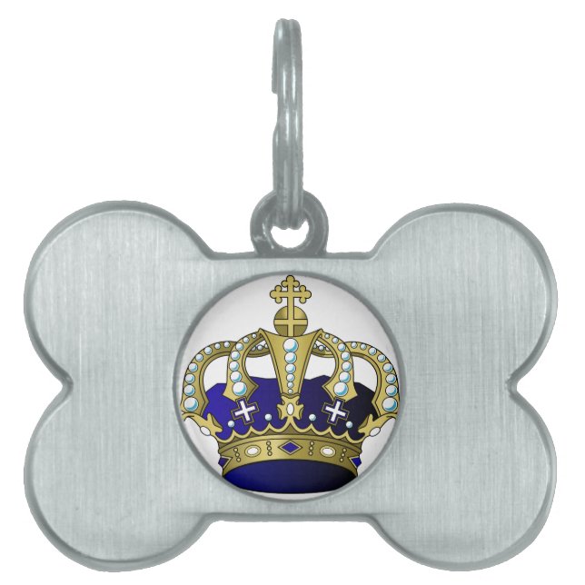 Blue & Gold Royal Crown Pet ID Tag (Front)