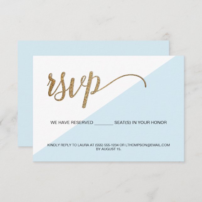 Blue Gold RSVP No mailing Reserved Seat Invitation (Front/Back)
