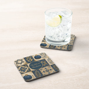 Blue Gold, Rustic farmhouse Judaica Aesthetics Coaster