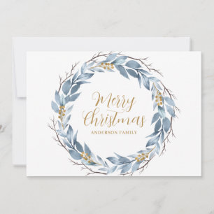 Blue Gold Rustic Personalised Christmas Holiday Card