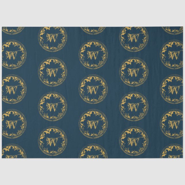 Blue & Gold Rustic Vintage Distressed Monogram   Tissue Paper (Front)