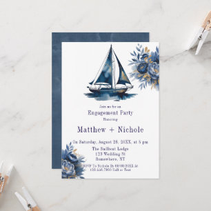 Blue & Gold Sailboat Nautical Engagement Party Invitation