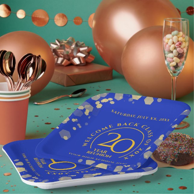 Blue & Gold School College Class Reunion Paper Plate (Multi)