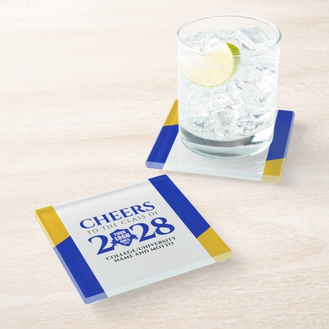 Blue Gold School College University Graduation Glass Coaster (Angled)