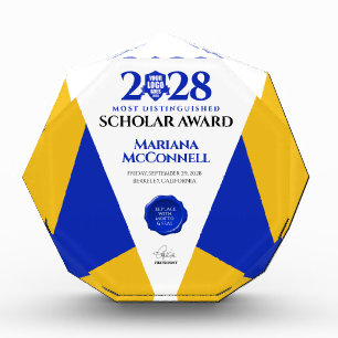 Blue Gold School College University Graduation Photo Block
