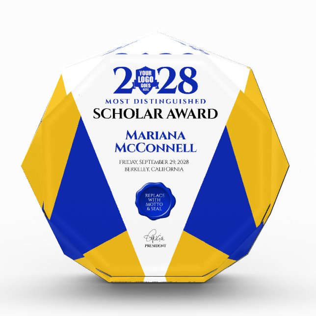 Blue Gold School College University Graduation Photo Block (Front)