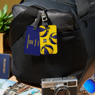 blue gold school colours basketball bag luggage tag