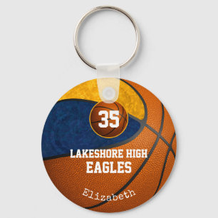 blue gold school team spirit girls' basketball key ring