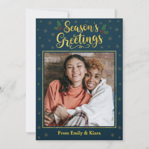 Blue & Gold Season's Greetings Single Photo Card