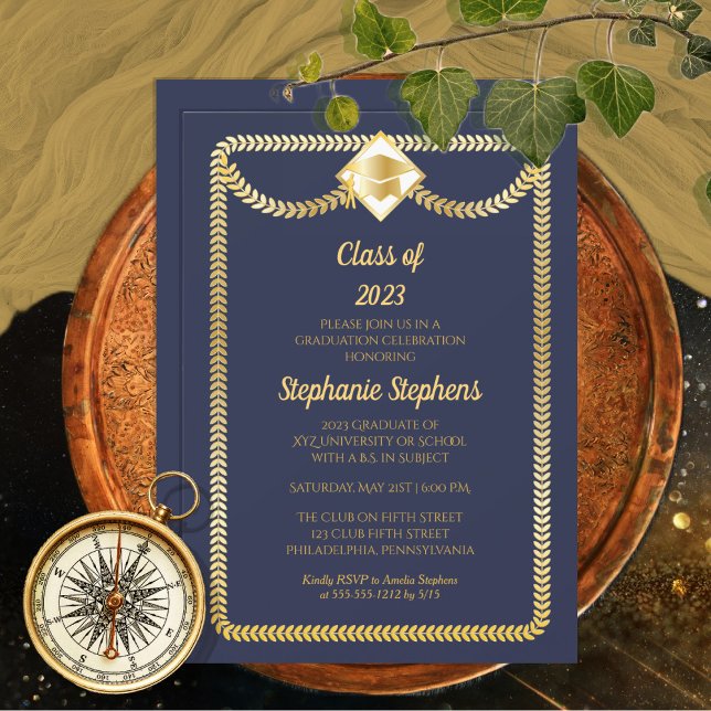 Blue | Gold Serpentine Graduation Party Invitation (Creator Uploaded)