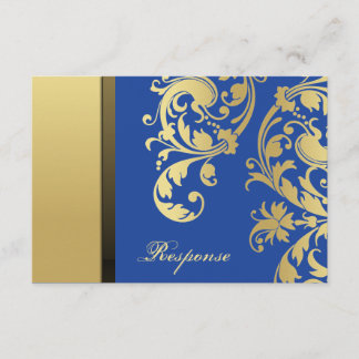 Blue Gold Shimmer Floral Wedding Response RSVP