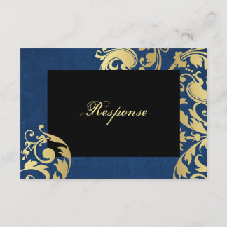 Blue & Gold Shimmer Floral Wedding Response RSVP