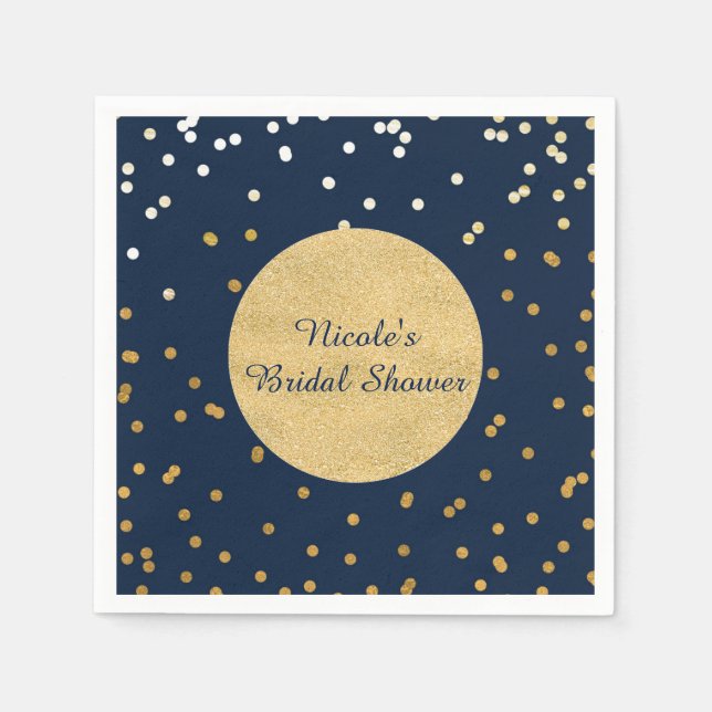 Blue & Gold Shiny Confetti Dots Chic Modern Napkin (Front)
