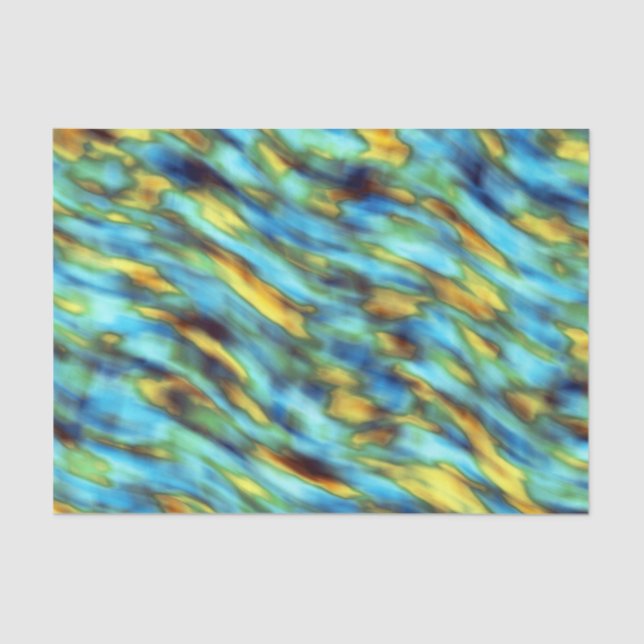 Blue Gold Silk Watercolor Abstract Tissue Paper (Front)