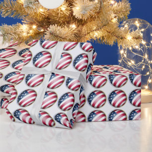 Blue Gold, Silver Framed USA Flag Globe Pattern Wrapping Paper