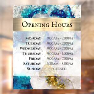 Blue Gold Silver Glitter Watercolor Opening Hours