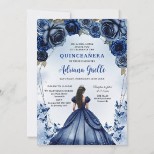Blue Gold Silver Mis Quince Quinceañera Birthday  Invitation