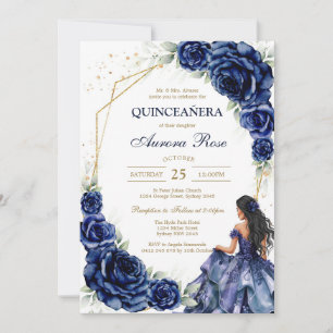 Blue Gold Silver Mis Quince Quinceañera Birthday Invitation
