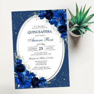 Blue Gold Silver Mis Quince Quinceañera Birthday Invitation