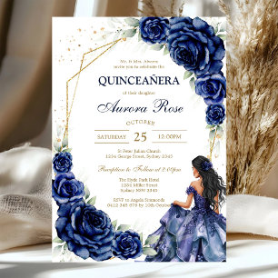 Blue Gold Silver Mis Quince Quinceañera Birthday Invitation