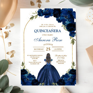 Blue Gold Silver Mis Quince Quinceañera Birthday Invitation