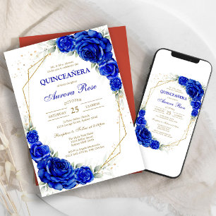 Blue Gold Silver Mis Quince Quinceañera Birthday Invitation