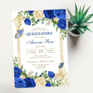 Blue Gold Silver Mis Quince Quinceañera Birthday  Invitation