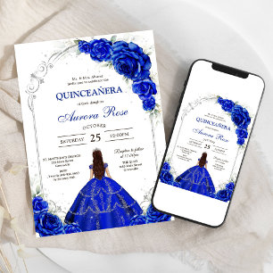 Blue Gold Silver Mis Quince Quinceañera Birthday Invitation