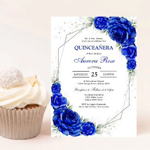Blue Gold Silver Mis Quince Quinceañera Birthday Invitation