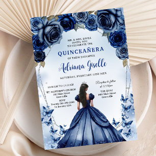 Blue Gold Silver Mis Quince Quinceañera Birthday  Invitation
