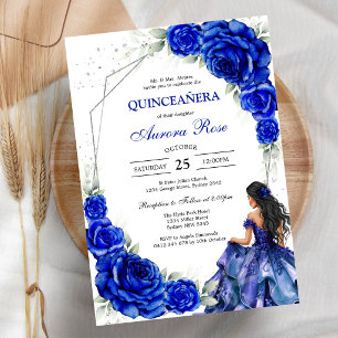 Blue Gold Silver Mis Quince Quinceañera Birthday Invitation