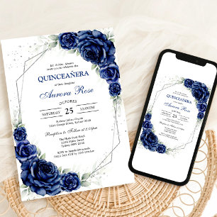Blue Gold Silver Mis Quince Quinceañera Birthday Invitation
