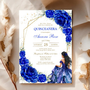 Blue Gold Silver Mis Quince Quinceañera Birthday Invitation