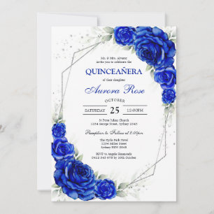 Blue Gold Silver Mis Quince Quinceañera Birthday Invitation